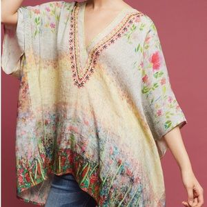 Anthropologie Blank beaded linen poncho